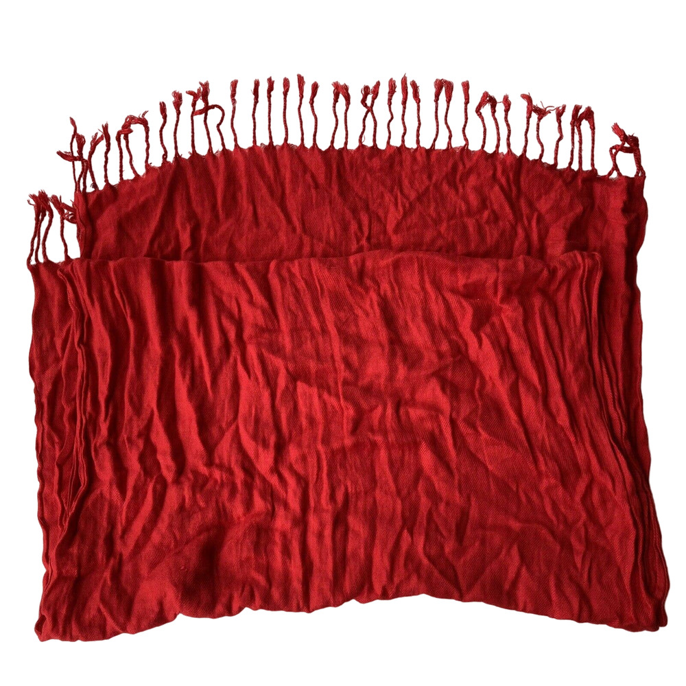 Pashima 100% Cashmere Women’s Scarf, Bright Festive Red Tasseled 68" X 27"